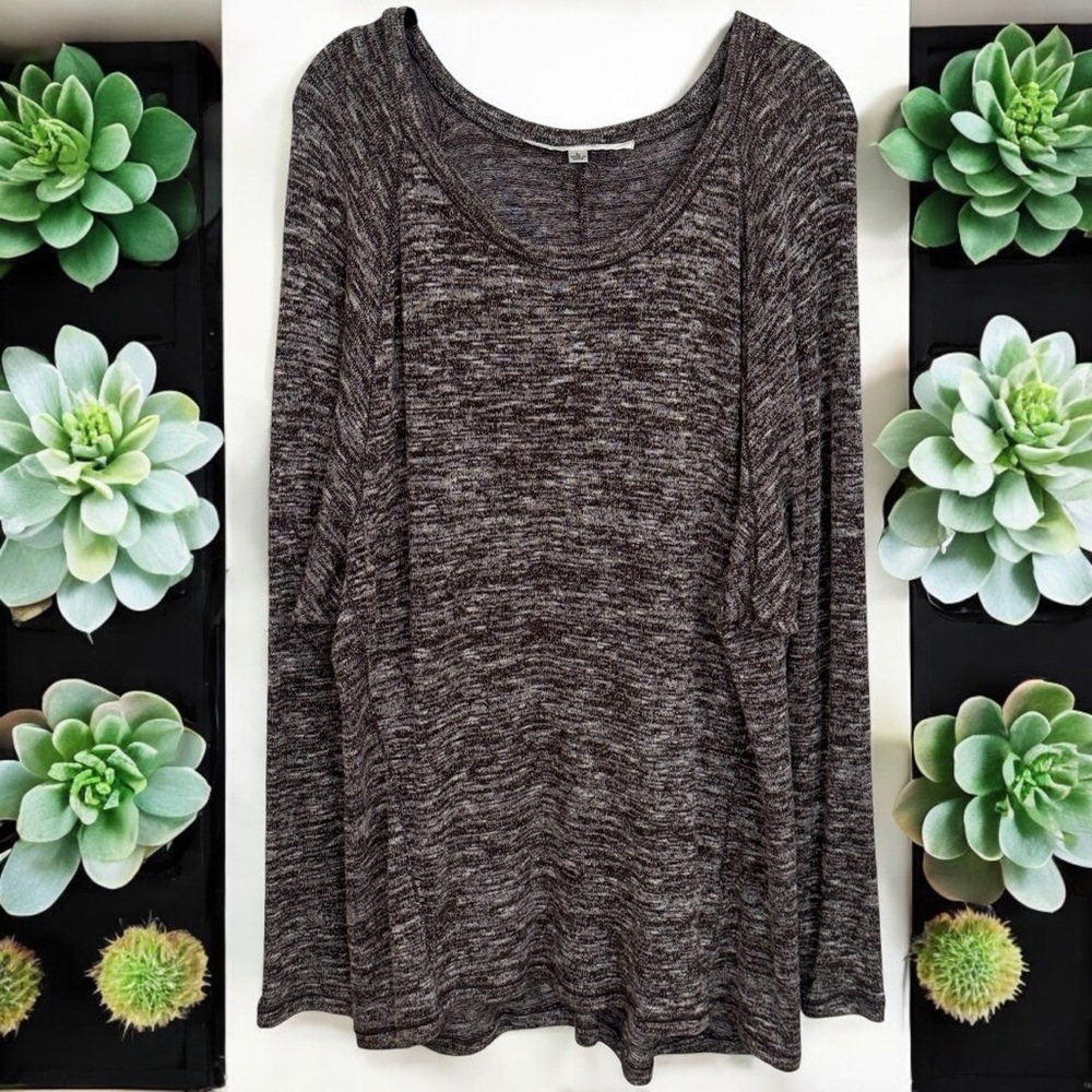 Studio M Brown‎ and White Heathered Long Sleeve Jersey Knit Flowy Blouse Size L